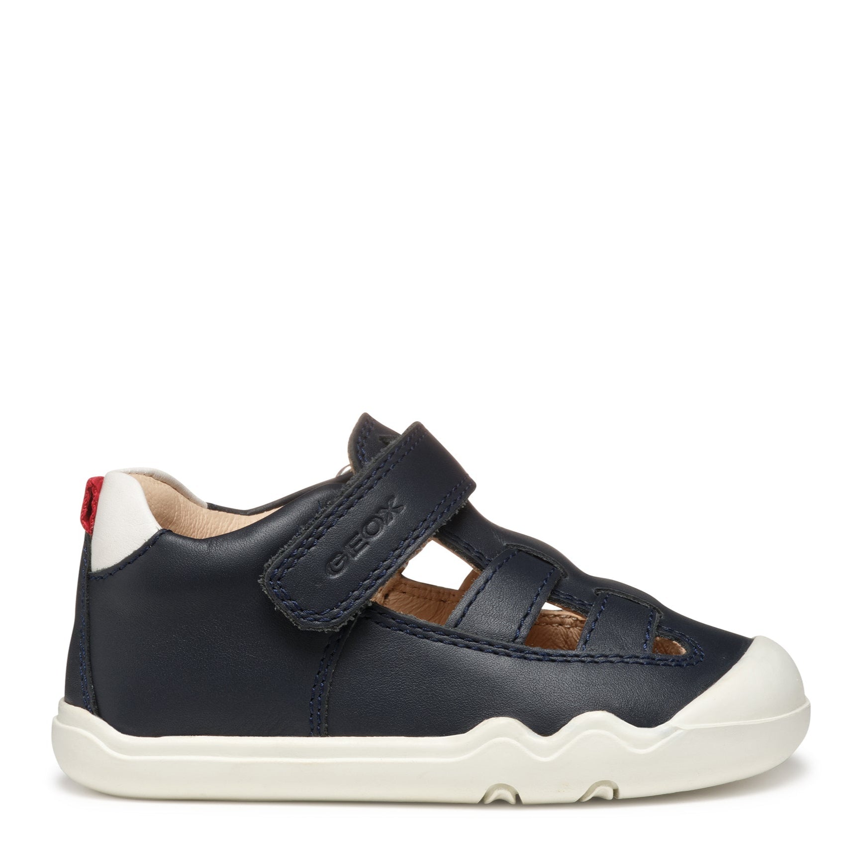 Sandale marine pour bébé et enfant à bout fermé et attache velcro.