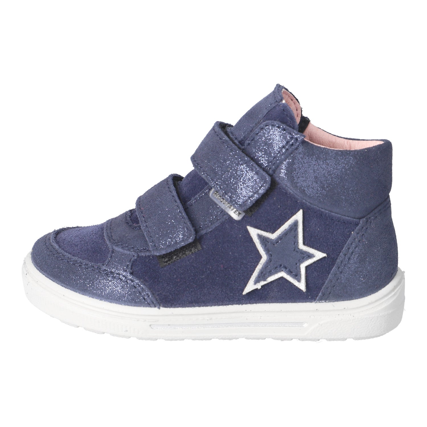 Basket pour enfants de chez Ricosta en bi-matière bleu foncé scintillant, avec une étoile sur le côté.
