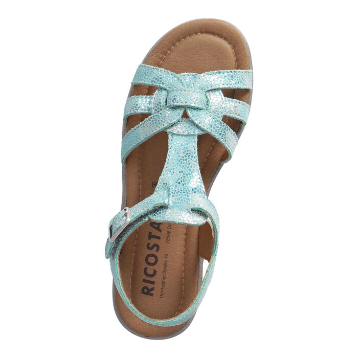 Jolie sandale turquoise pour fille à bout ouvert