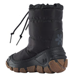 Botte montante noire, au-dessus de la cheville, avec fermeture éclair et semelle brune.