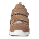 Chaussure pour tout-petits Ricosta en cuir brun Sympatex, avec deux attaches velcros.