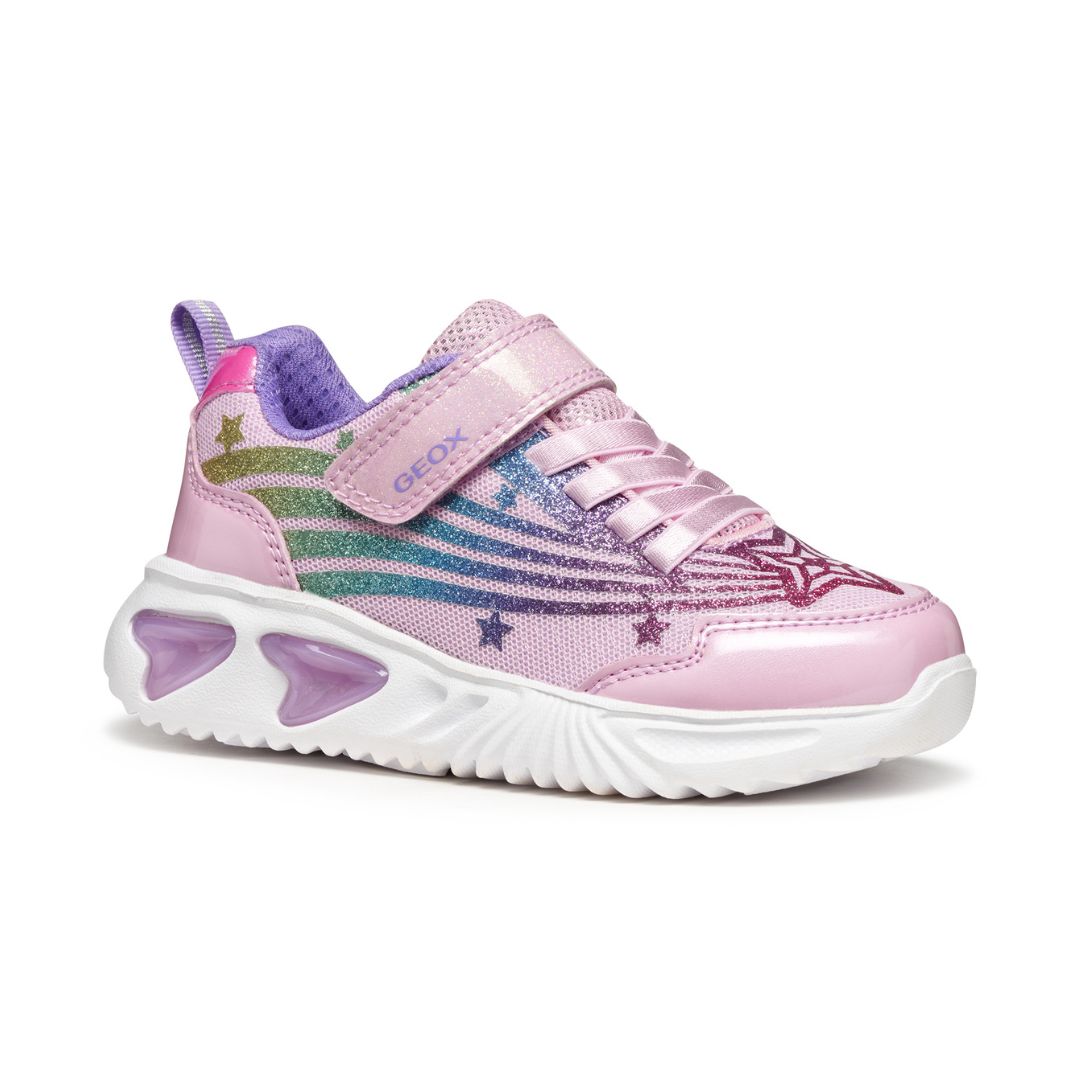 Espadrilles avec lumières pour fille, de couleur rose et mauve.