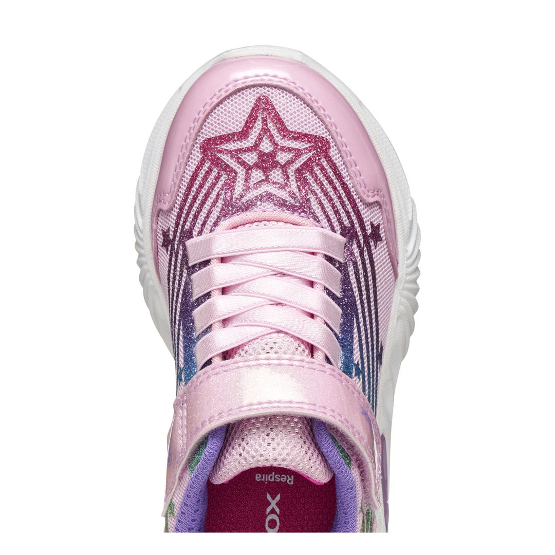 Espadrilles avec lumières pour fille, de couleur rose et mauve.
