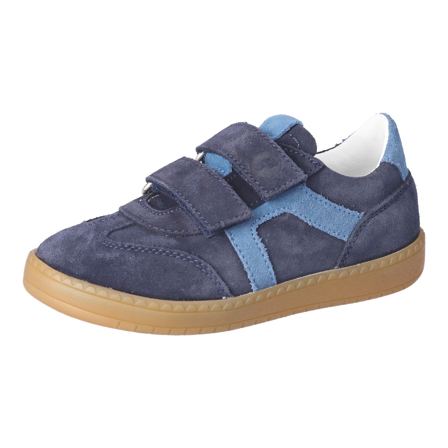 Sneaker pour enfant Ricosta en suède bleu foncé et océan avec des attaches velcros.