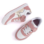 Basket enfant rose et doré avec velcro et lacets élastiques