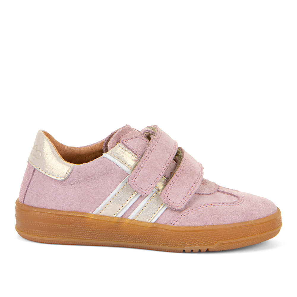 Sneaker avec deux velcros pour fille, rose clair avec une touche de doré.