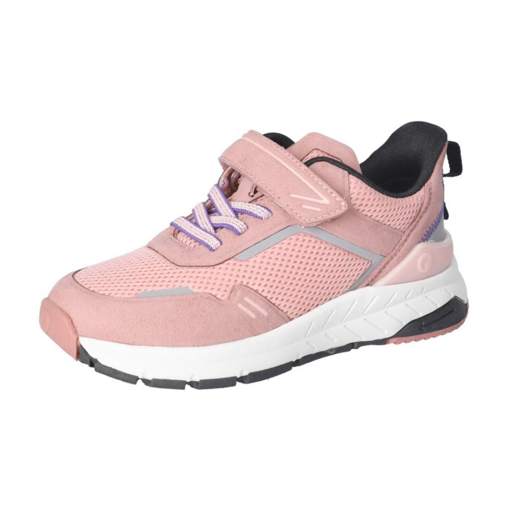 Espadrilles rose pour enfant légères avec velcro et lacets élastiques.