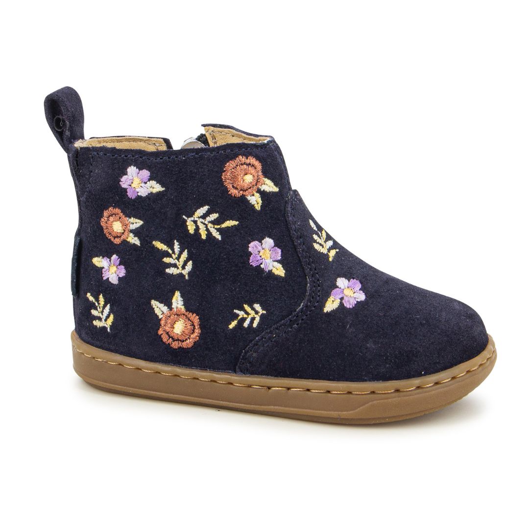 Bottine marine avec fleurs brodées