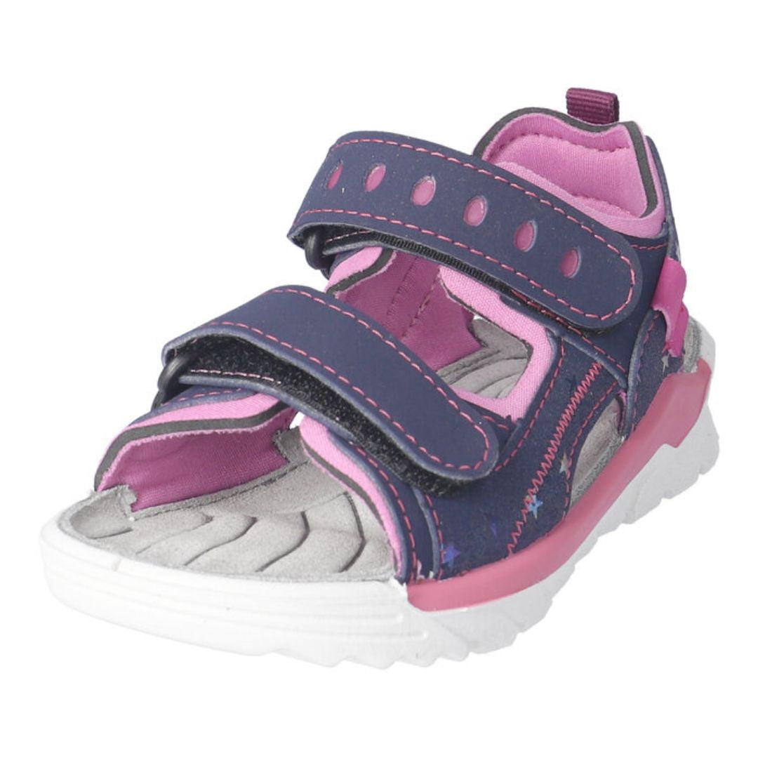 Sandale rose et violette fille avec étoiles brillantes, en synthétique et textile.