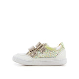 Chaussure fille en cuir blanc avec brillant sur le côté et deux velcro dorés