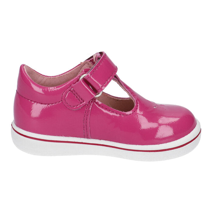 Chaussure pour enfant semi-ouvert rose lustré à velcro