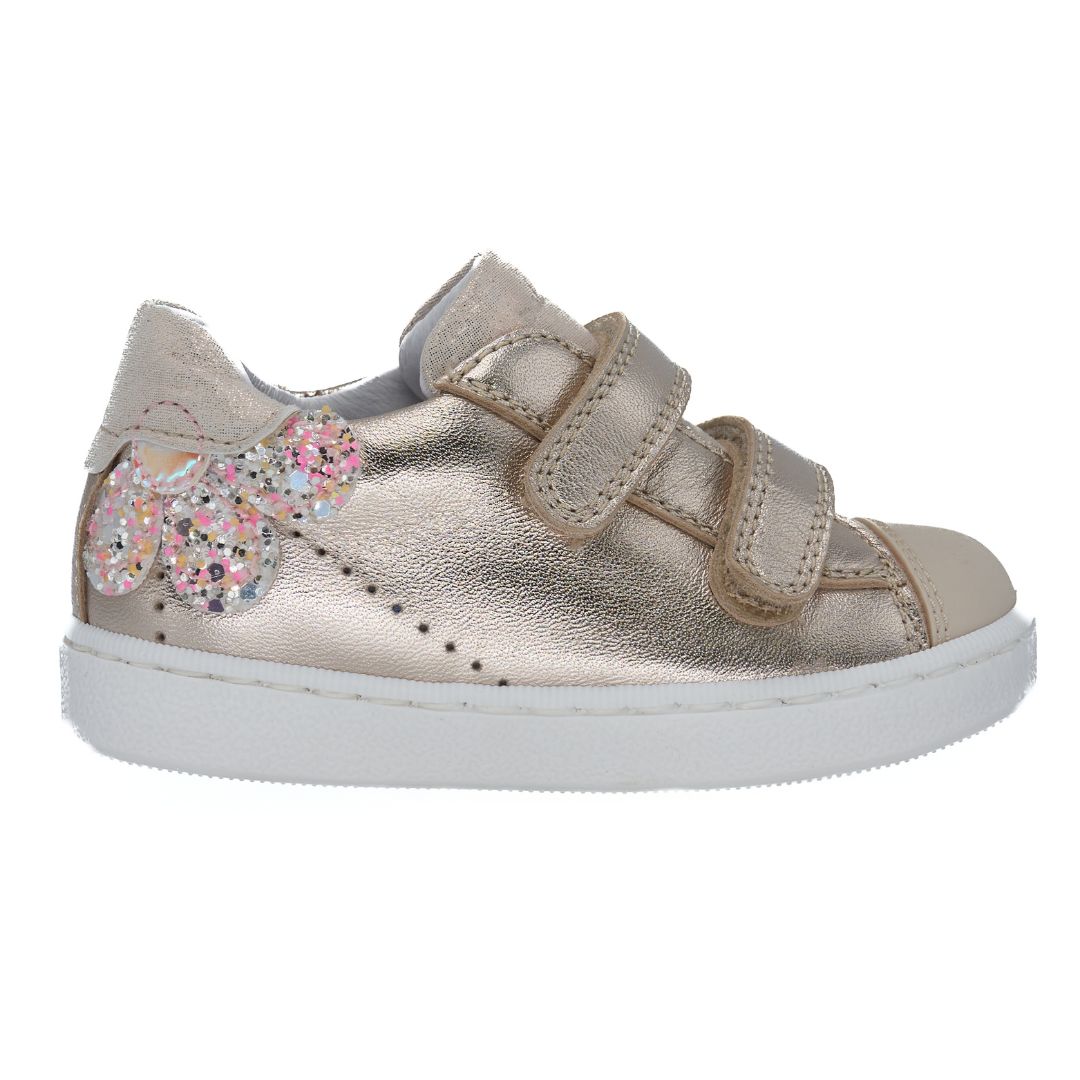 Sneackers couleur cuivre avec une fleur brillante et double velcro souple et idéal pour jeune fille 