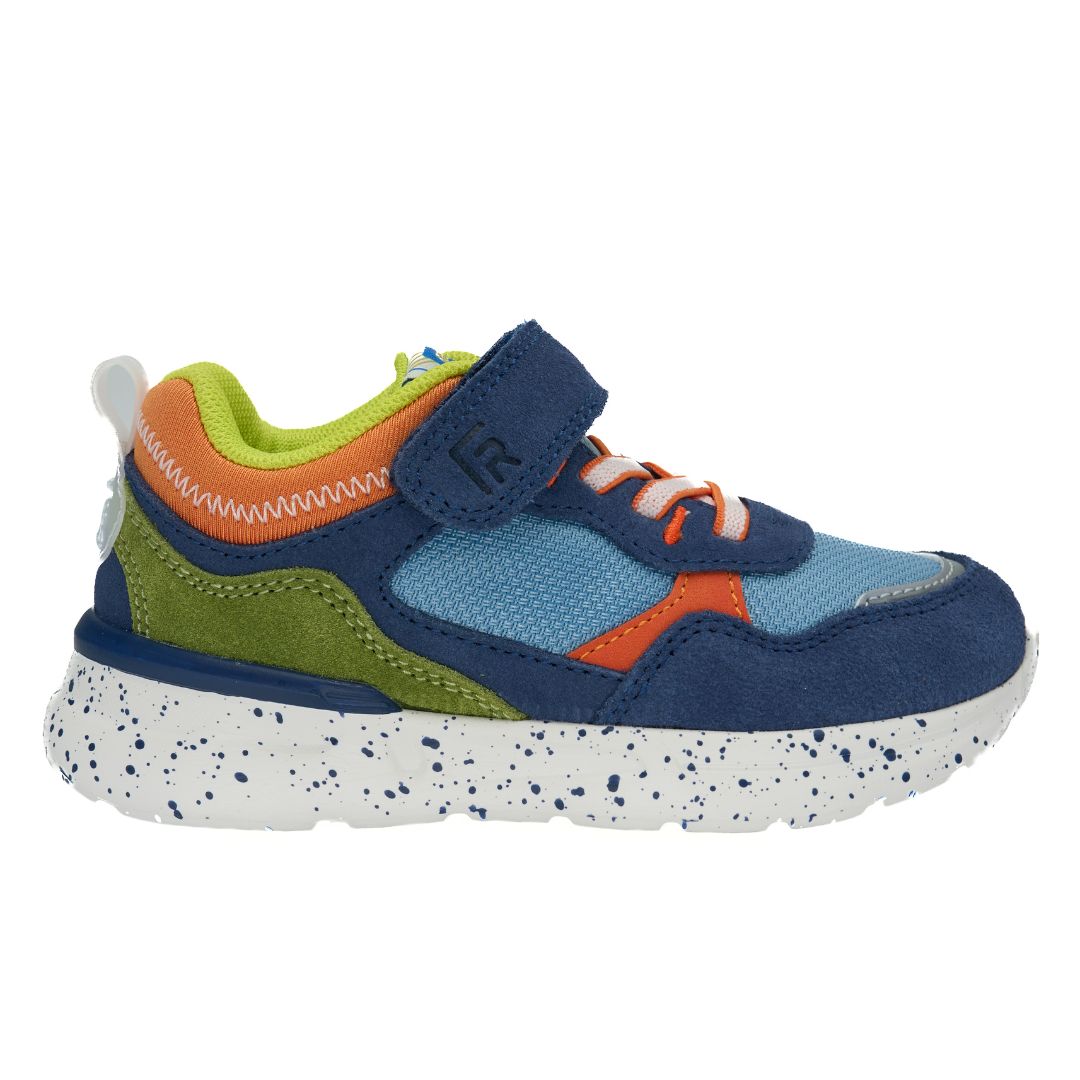 Sneackers bleu, vert et orange avec velcro ajustable souple facile à mettre idéal pour le sport 
