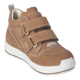 Chaussure pour tout-petits Ricosta en cuir brun Sympatex, avec deux attaches velcros.