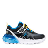 Chaussure pour enfant qui fait de la lumière bleu, super cool, avec Batman, facilement ajustable, confortable.