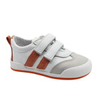 Chaussures barefoot pour bébé, oranges et blanches à velcro
