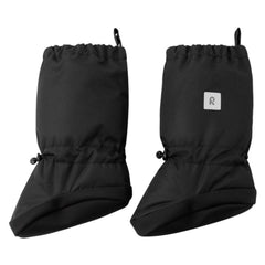 Booties d’hiver pour bébé en noir, avec élastiques ajustables.
