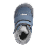 Botte d'hiver pour enfants Ricosta en bi-matière bleu et grise, avec des attaches velcros.