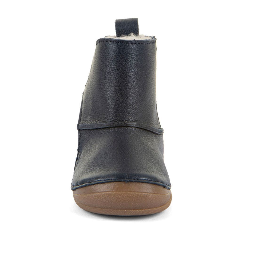 Botte bleu en laine naturelle et cuir, facile à mettre, confortable, chaude et durable