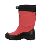Botte d’hiver pour enfant corail avec semelle noire robuste et lien ajustable sur le dessus.