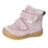 Botte d'hiver mauve, semelle épaisse brune, double velcro et laine à l'interieur 