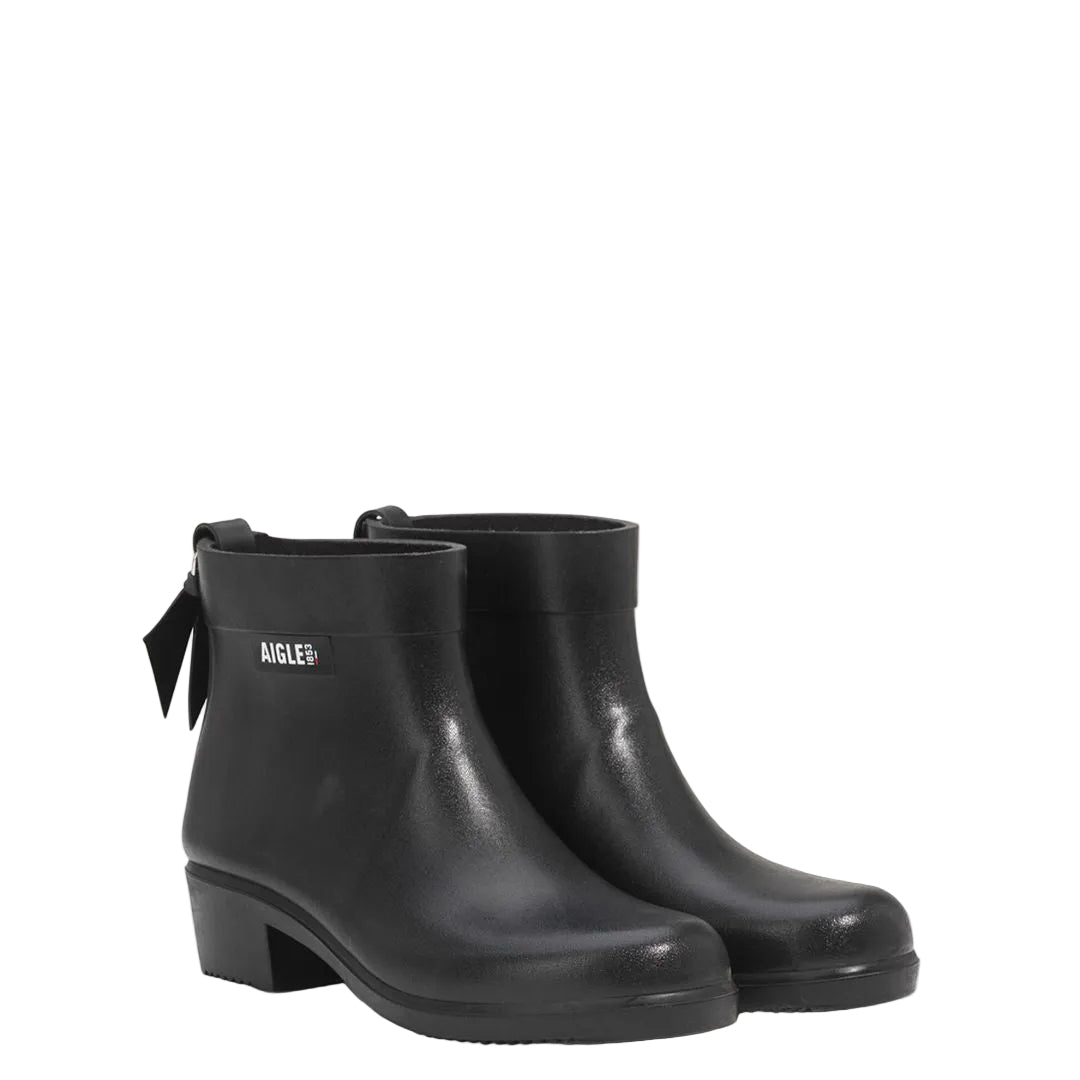 botte de pluie pour femme, avec un talon, confortable, fait en france, noir