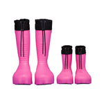 Botte d'hiver Fubuki pour les enfants, dans la couleur rose avec une sangle noire au-dessus pour ajuster la largeur au mollet.