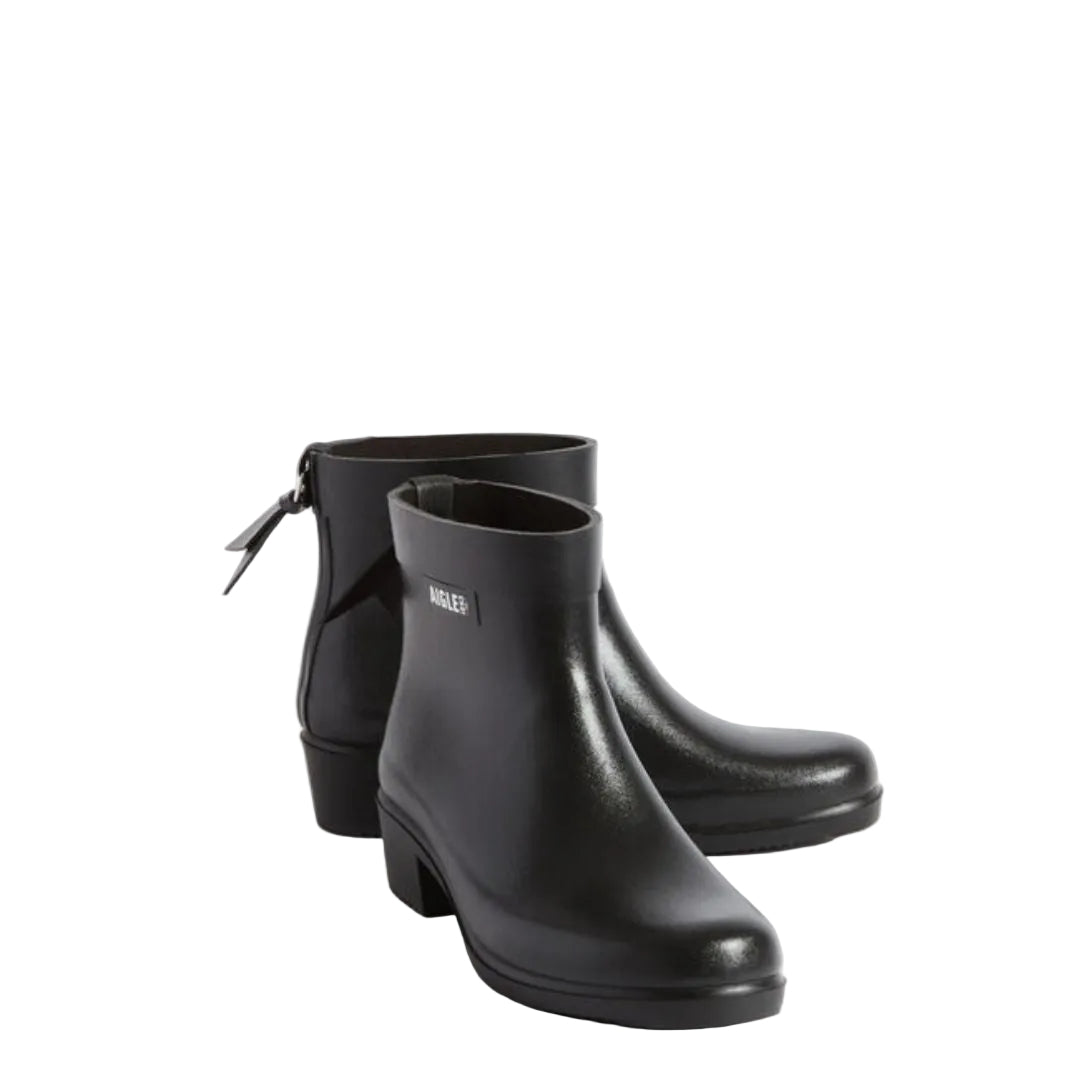 Botte pour la pluie, avec un talou, pour femme, noir, chic, parfait pour les journées pluvieuses, caoutchouc naturel
