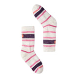Chaussette Smarwool pour enfant en laine merinos,  confortable, chaude, rayée rose blanche et mauve, parfaite pour les journées fraiches, pour l'hiver, et mi-saison.