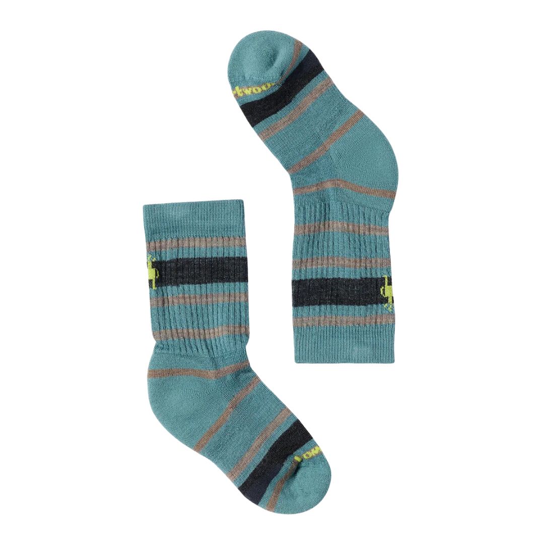 Chaussette en merino confortable, facile à mettre, super chaud, rayée bleu et verte neon. 