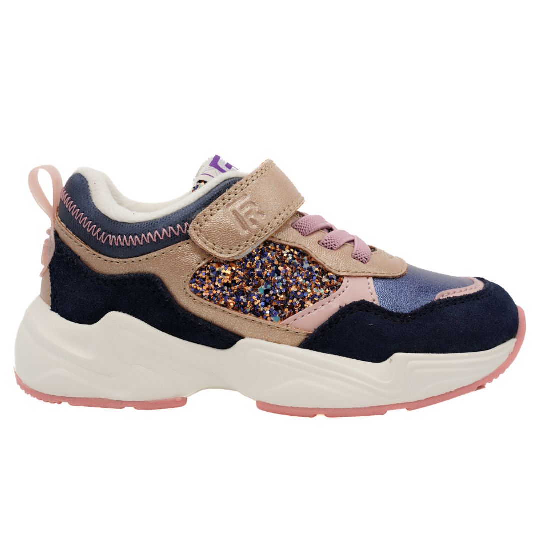 Chaussure mauve, bleu avec des brillants, scratch doré, pour fille, super léger, confortable, facile  mettre, ajustable facilement, parfait pour la vie de tous 