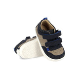 Chaussure barefoot marine et gris avec deux velcros, confortable, pour garçon