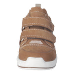 Chaussure pour tout-petits Ricosta en cuir brun Sympatex, avec deux attaches velcros.