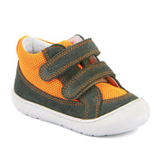 Chaussure imperméable pour garçon facile à mettre avec deux velcros, vert et orange