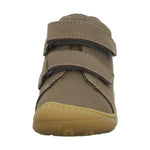 Chaussure montante ultra flexible, double velcro, de couleur marron avec semelle brune