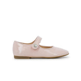 ballerine en cuir vernis rose pâle pour fille.  facile à enfiler grâce au velcro.