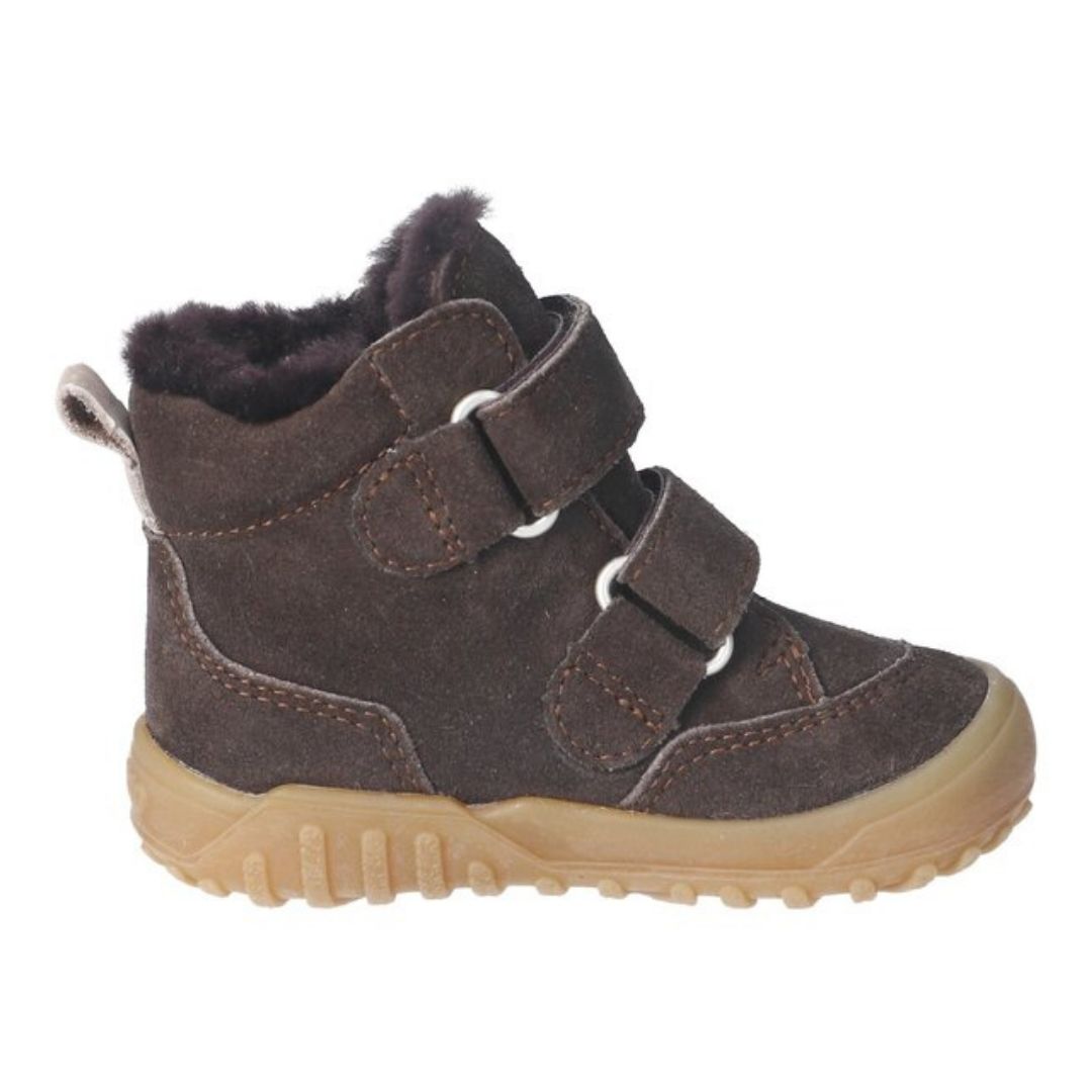 Botte d'hiver doublée en laine avec deux scratchs, ajustable, confortable, chaude, brune café, pour garçon et fille