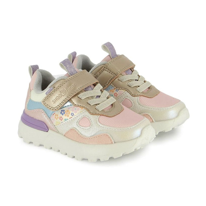Soulier pour la garderie avec velcro, plusieurs couleurs rose, bleu, mauve et blanc 