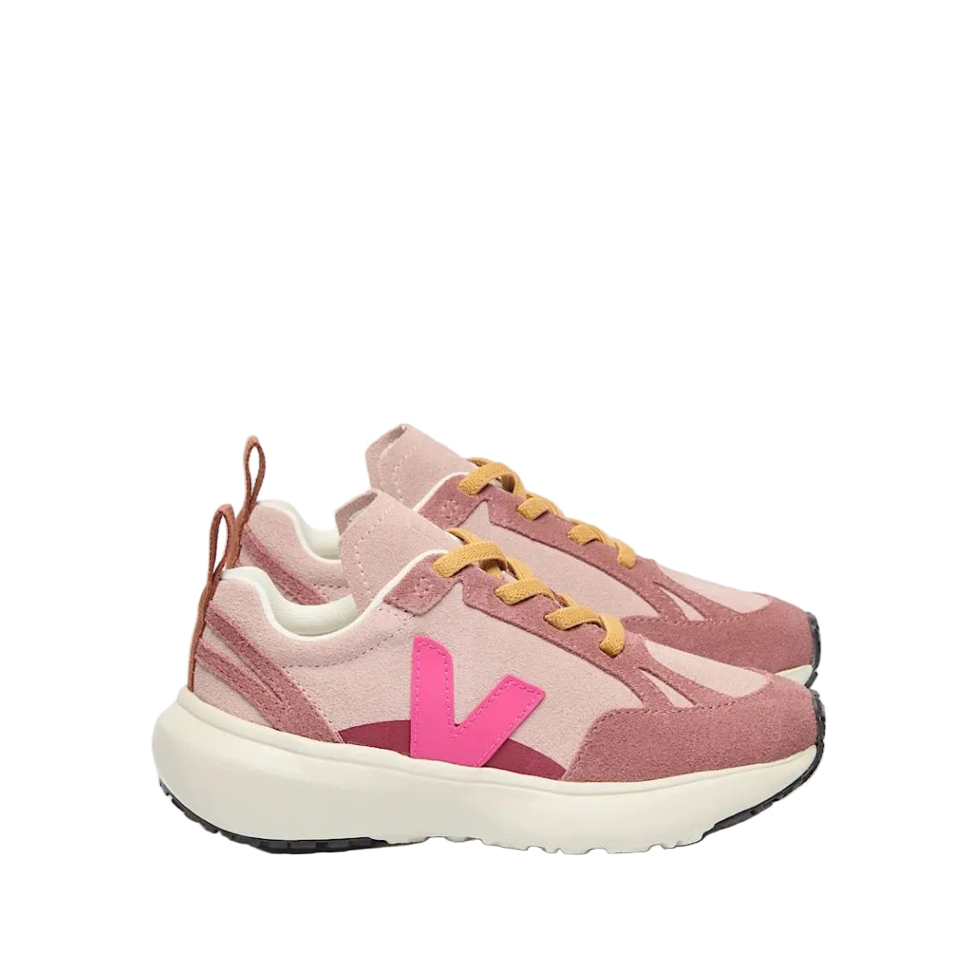Chaussure de fille, rose et lacet élastique jaune, pour fille, de type slip-on, confortable, légère, facile à mettre, offre un bon soutien.