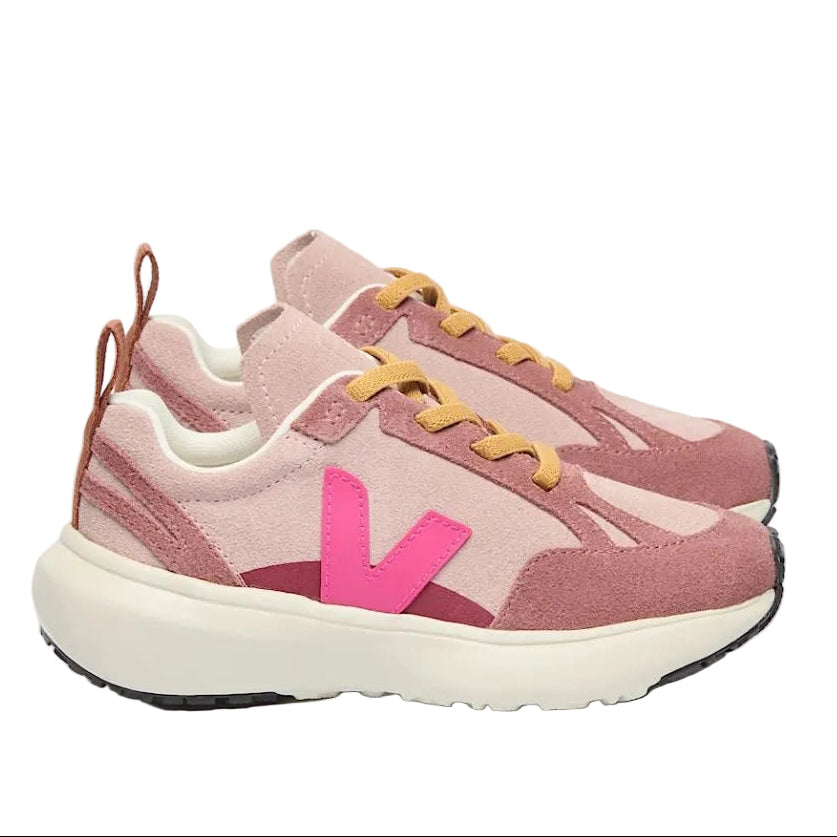 Chaussure de fille, rose et lacet élastique jaune, pour fille, de type slip-on, confortable, légère, facile à mettre, offre un bon soutien.