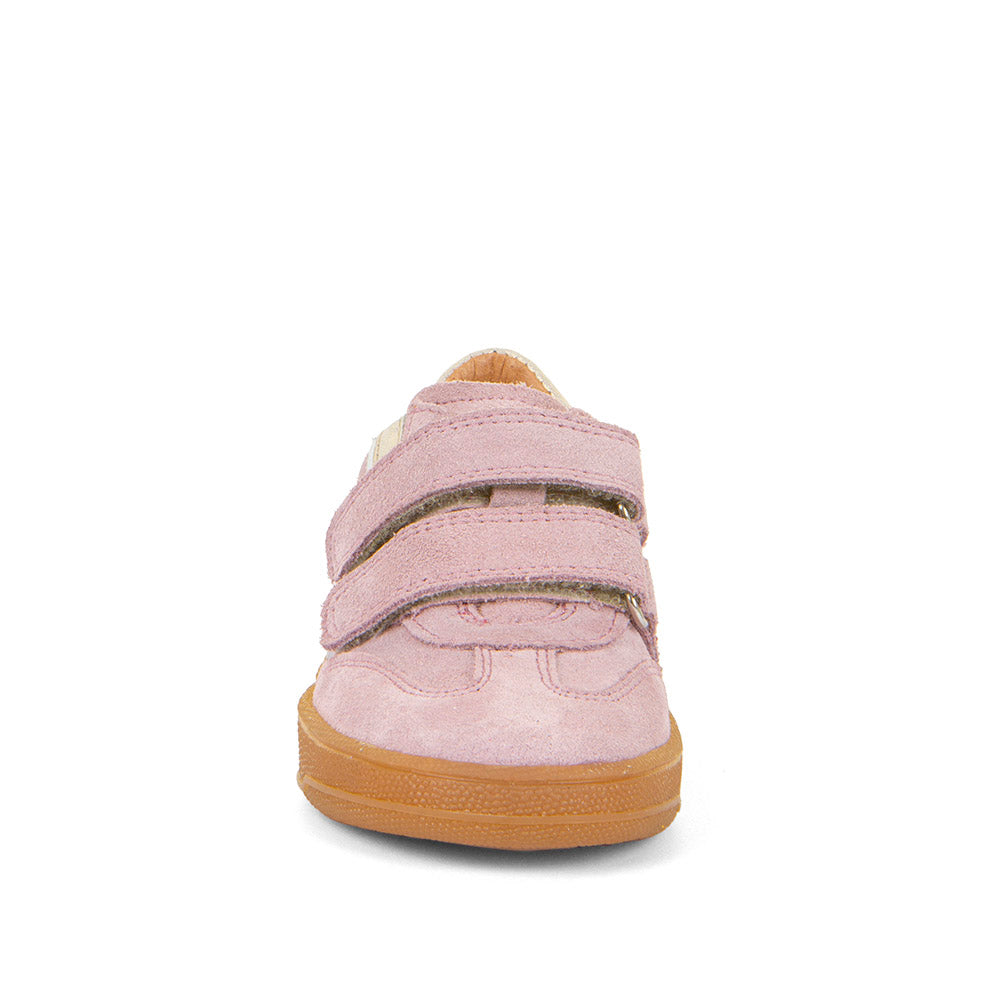 Chaussure pour fille rose clair avec deux velcros, semelle en caoutchouc naturel. 