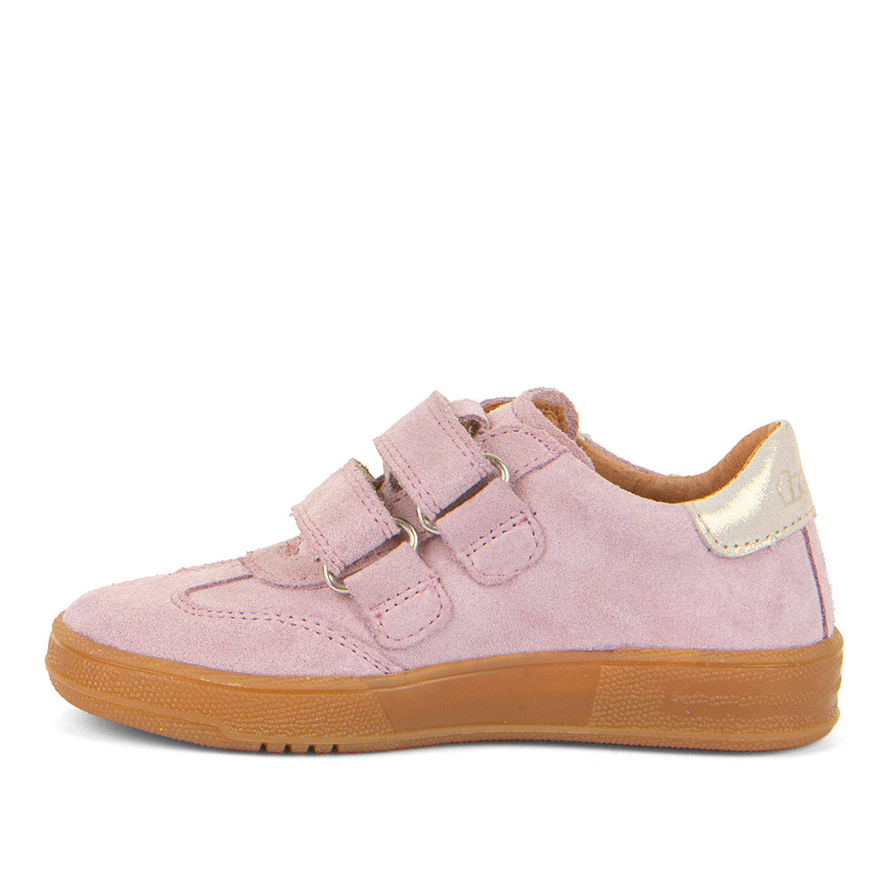 Chaussure pour fille rose clair avec deux velcros, semelle en caoutchouc naturel. 