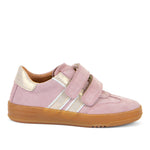 Sneaker avec deux velcros pour fille, rose clair avec une touche de doré. 