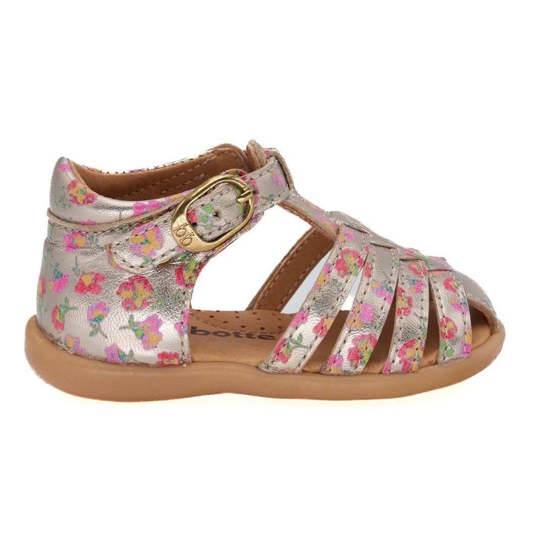 Sandales pour fille avec motif fleural argenté et doré et sangle ajustable idéal pour l'été confortable