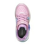 Basket lumineuse Geox rose et bleu à l’effigie de La Reine des Neiges, avec fermeture velcro.