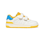 Chaussure pour enfant en cuir synthétique blanc, bleu et jaune, avec velcro
