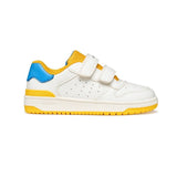 Chaussure pour enfant en cuir synthétique blanc, bleu et jaune, avec velcro