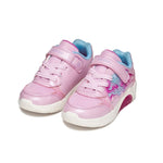 Chaussures pour enfants roses et bleues qui font de la lumière, avec lacets élastiques et velcro