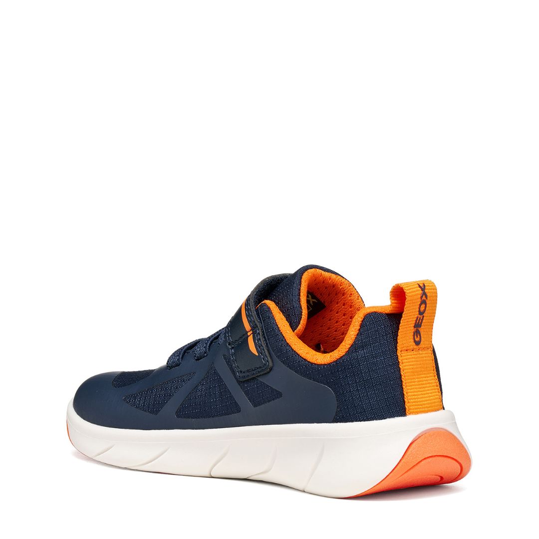 Chaussure Barefoot super confortable facile à mettre, super souple, bleu marine et orange flash, pour garçon