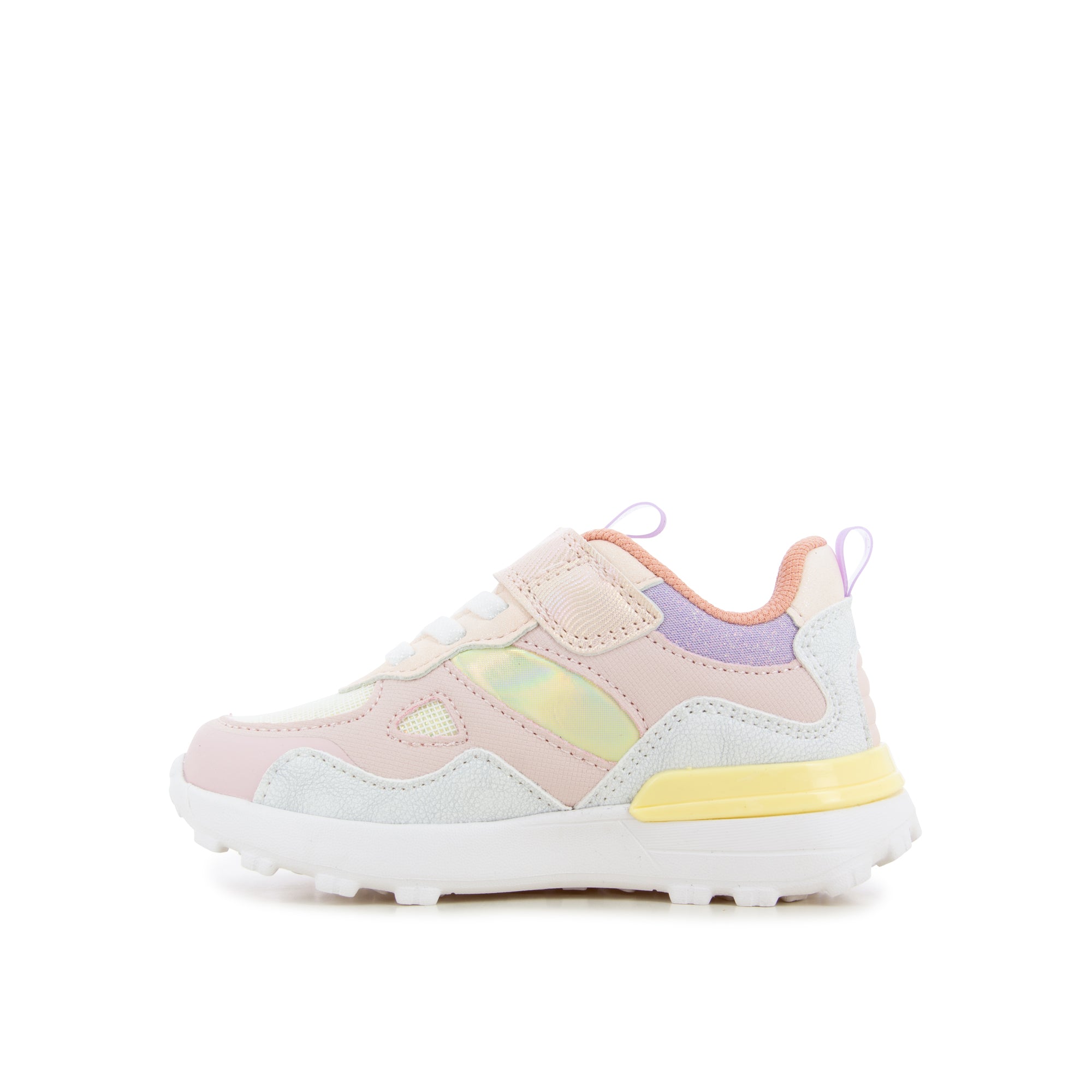 Basket Shoo Pom pour enfant . rose multi brillant.Semelle Blanche , facile à enfiler avec le scratch velcro 